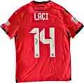 Jersey Albania local Qazim Laci usado y firmado