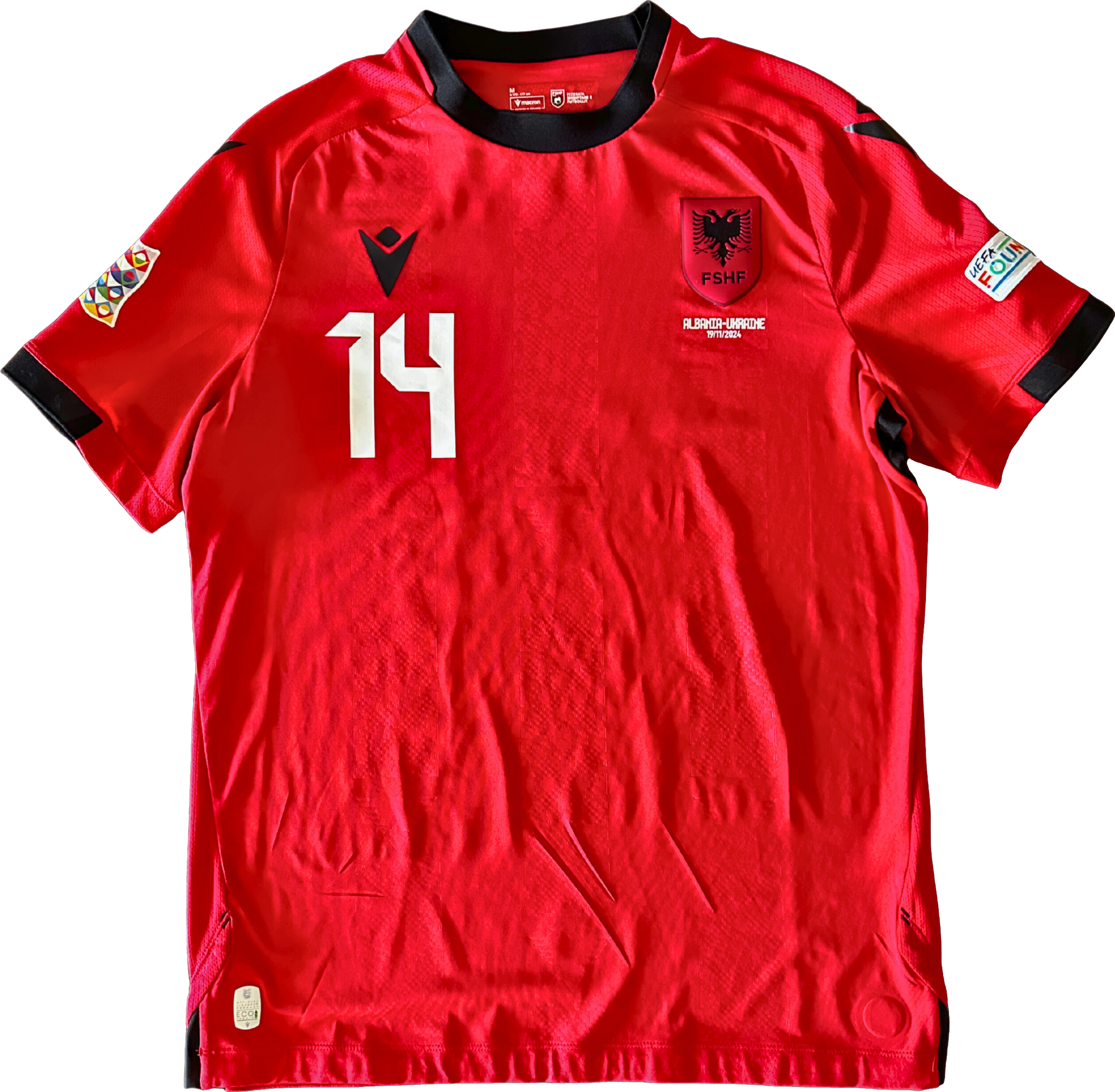 Jersey Albania local Qazim Laci usado y firmado