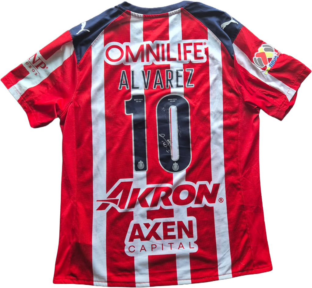Jersey Chivas local Alvarez usado y firmado