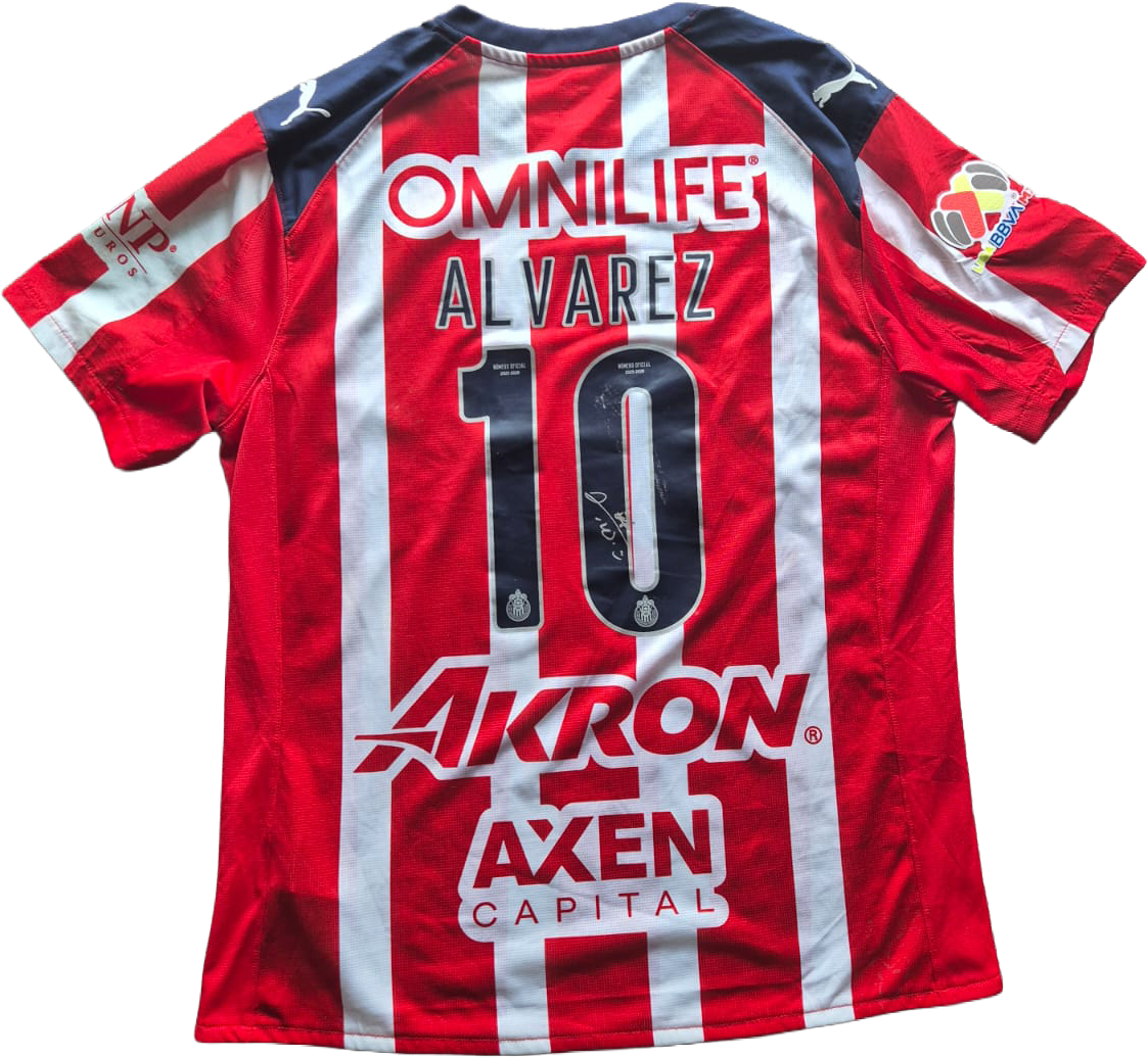 Jersey Chivas local Alvarez usado y firmado