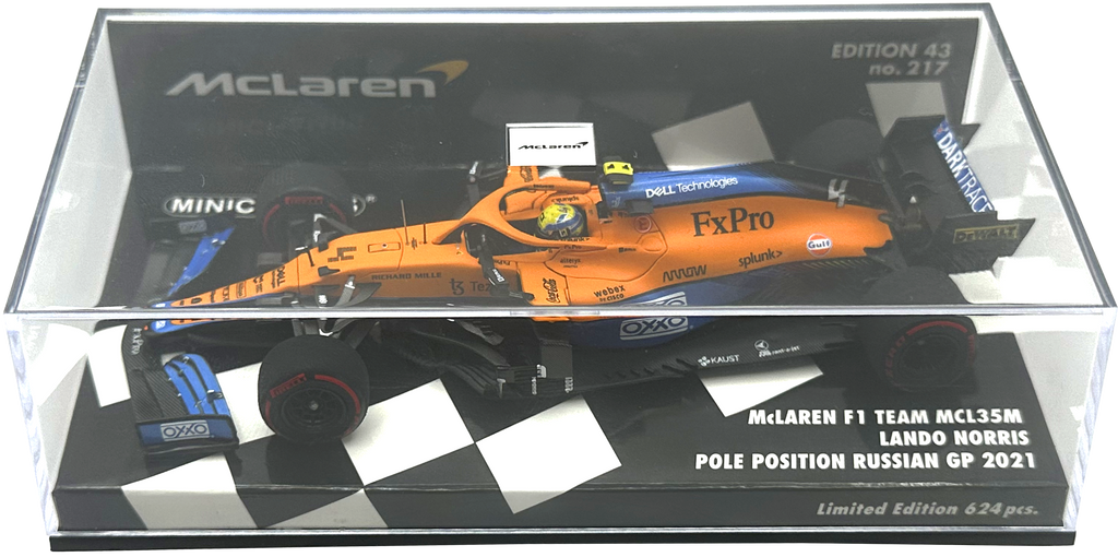 Mclaren MCL35M Russian GP Pole Position Norris MINICHAMPS escala 1:43
