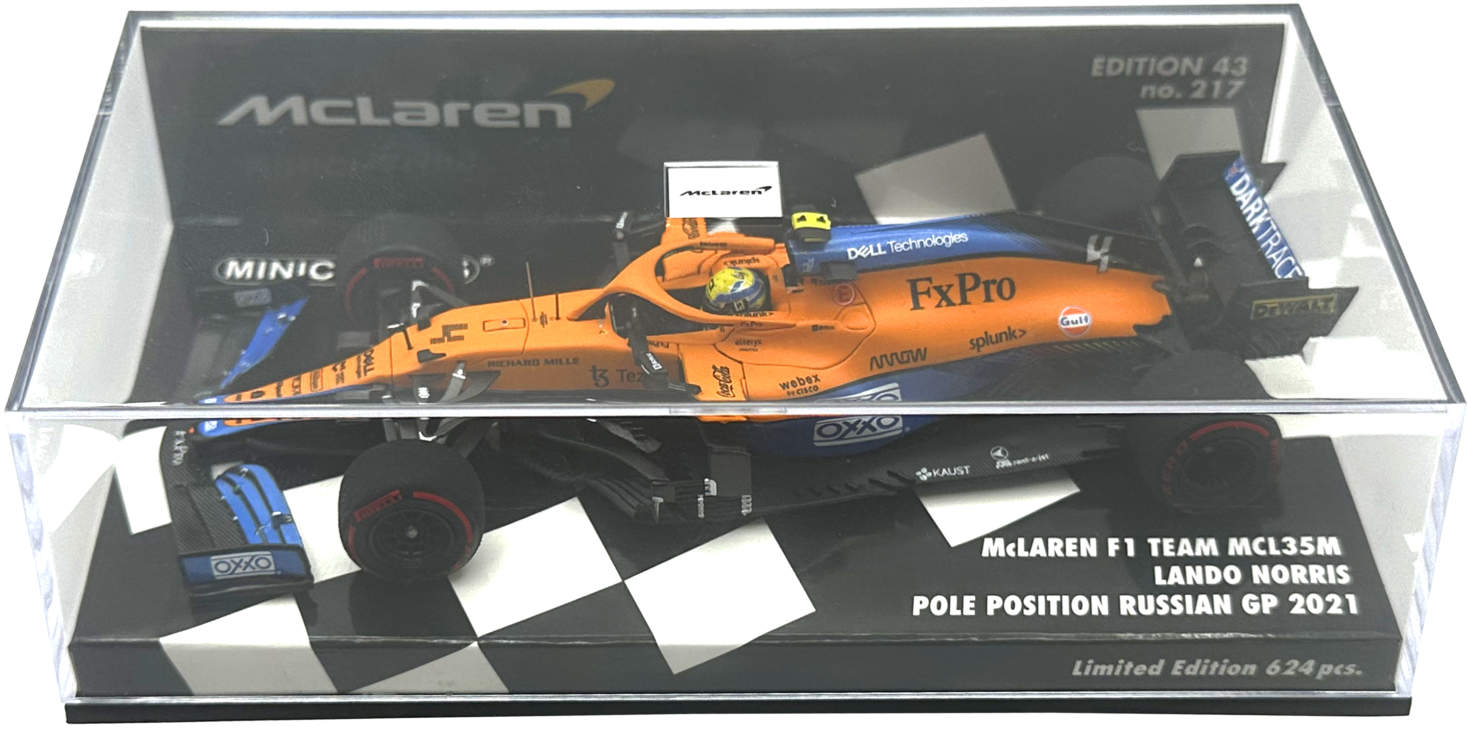 Mclaren MCL35M Russian GP Pole Position Norris MINICHAMPS escala 1:43
